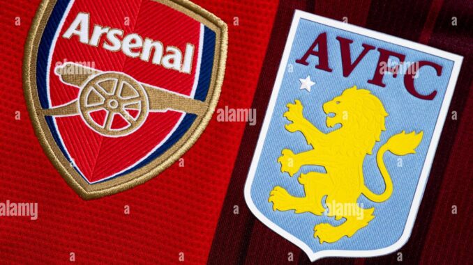 close-up-of-arsenal-and-aston-villa-club-crest-2H267MW