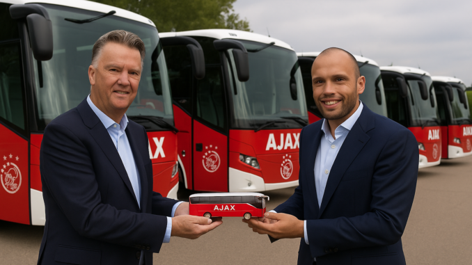Van Gaal and Heitinga with Ajax Buses